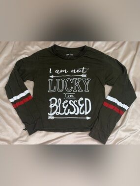 On Fire Olive Green Long Sleeve Tee “I am not Lucky I’m blessed”